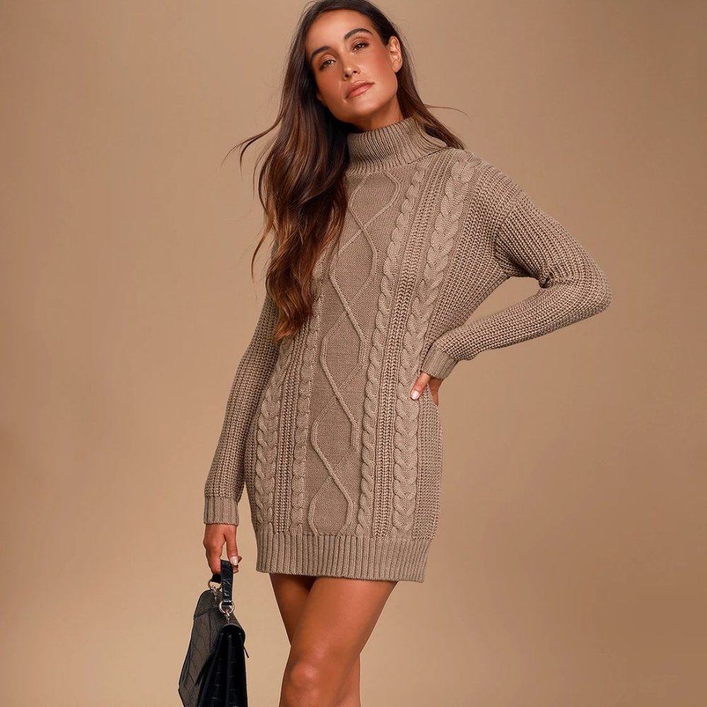 Lulu's  Cable Knit Turtleneck Sweater Dress
